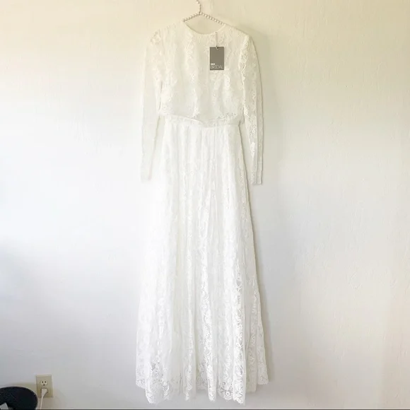 ASOS BRIDAL EDITION Grace Lace Long Sleeve Crop Top Maxi Wedding Dress - Picture 6 of 16